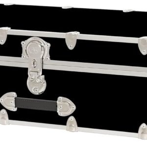 Rhino Trunk & Case Leather Embossed Vinyl Trundle Trunk with Removable Wheels, Underbed Storage For College Dorm & Home 44″x20″x12″ (Black)