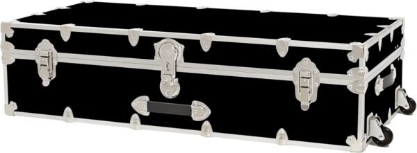 Rhino Trunk & Case Leather Embossed Vinyl Trundle Trunk with Removable Wheels, Underbed Storage For College Dorm & Home 44"x20"x12" (Black)