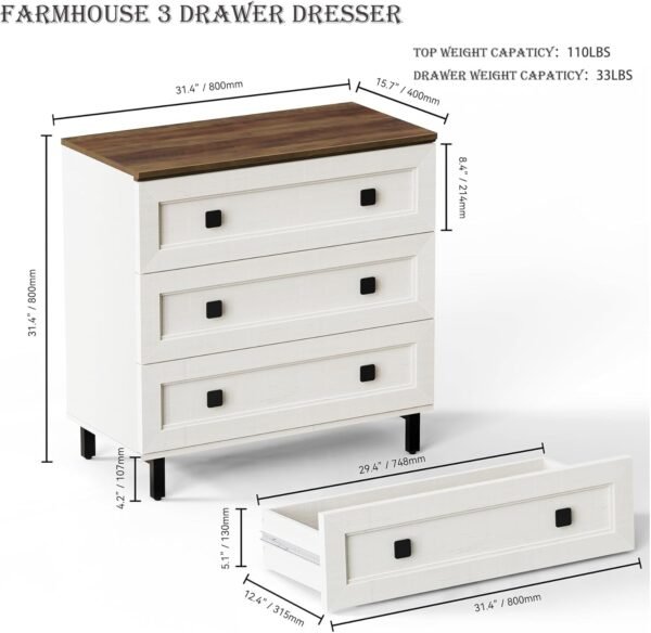 White Chest of Drawer Dresser, Modern White Accent Cabinet, Free Standing Cabinet, Wooden Buffet Sideboards for Bedroom, Kitchen,Home Office - Image 2