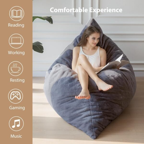 BYBYME 3 in 1 Bean Bag Chair, Convertible Chair Folds from Bean Bag to Lounger, High-Density Foam Filling, Faux Fur Big Sofa Bed, Giant Bean Bag Chair Bed for Adults - Image 7