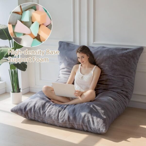 BYBYME 3 in 1 Bean Bag Chair, Convertible Chair Folds from Bean Bag to Lounger, High-Density Foam Filling, Faux Fur Big Sofa Bed, Giant Bean Bag Chair Bed for Adults - Image 5