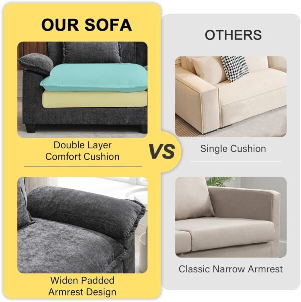 88.9" Cloud Couch Sectional Couches for Living Room - Modular Chenille Sectional Sofa with Ottoman and Pillows - Modern Comfy Deep Seat Sleeper Sofa - Image 5
