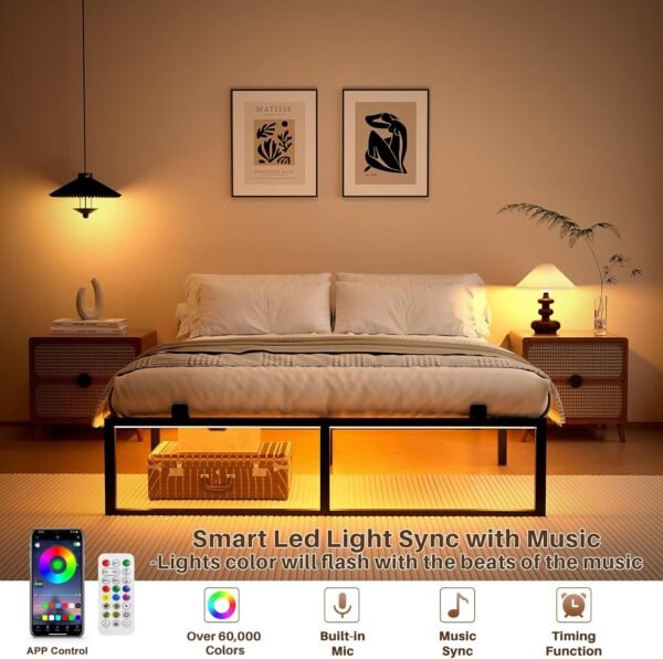 Homieasy Full Size Bed Frame with Charging Station and LED Lights, Metal Platform Bed Frame with Non-Slip Mattress Gaskets, No Box Spring Needed, Easy Assembly - Image 4
