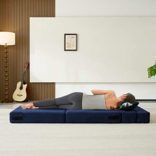 Folding Sofa Bed with Pillow Memory Foam Convertible Sleeper Chair Bed Couch Futon Lazy for Living Room/Home Office/Guest Beds/Apartment/Upstairs Loft,Single Size,Dark Blue - Image 2