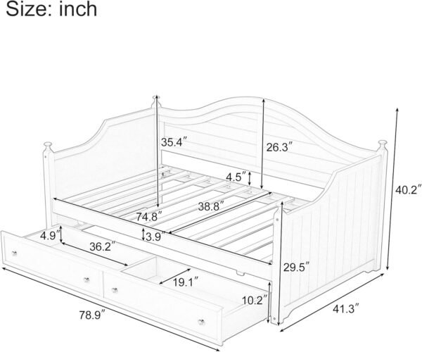 College Twin Size Daybed with Storage: LifeSky Modern Sofa Bed for Small Spaces - Scandinavian Dorm Furniture White - Image 2