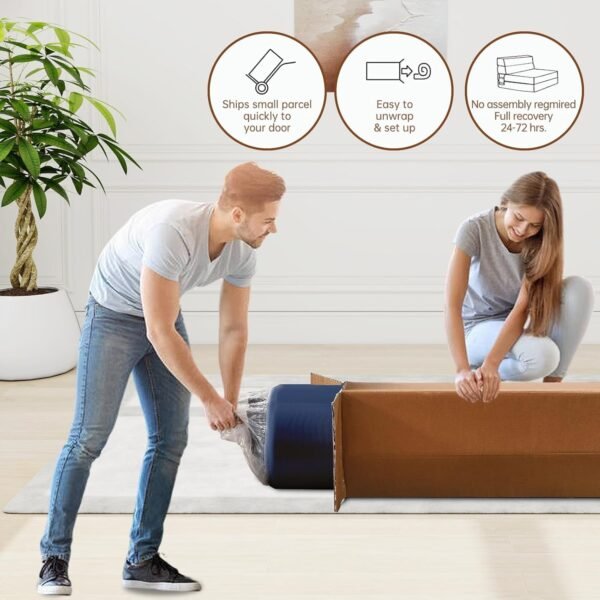 Folding Sofa Bed with Pillow Memory Foam Convertible Sleeper Chair Bed Couch Futon Lazy for Living Room/Home Office/Guest Beds/Apartment/Upstairs Loft,Single Size,Dark Blue - Image 4