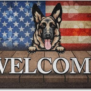Door Mat German Shepherd Door Mat Welcome Mat Independence Day Doormats 4th of July American Flag Door Mat Non-Slip Carpet Rugs Floor Mat forOutdoor 18×30 inch