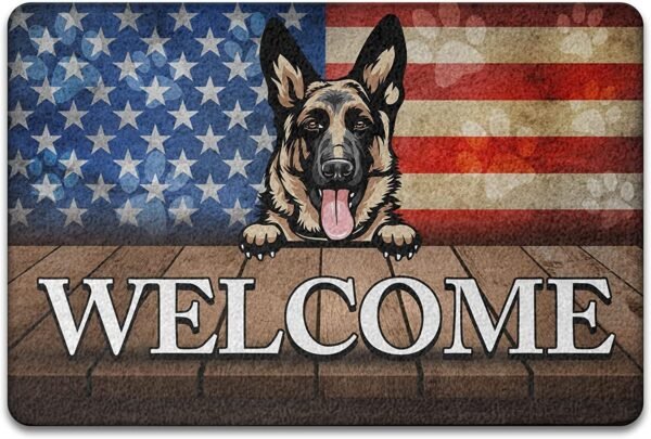 Door Mat German Shepherd Door Mat Welcome Mat Independence Day Doormats 4th of July American Flag Door Mat Non-Slip Carpet Rugs Floor Mat forOutdoor 18x30 inch