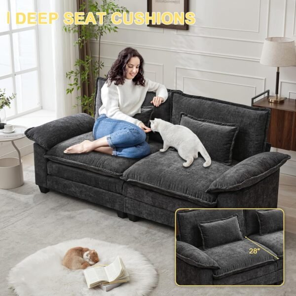 88.9" Cloud Couch Sectional Couches for Living Room - Modular Chenille Sectional Sofa with Ottoman and Pillows - Modern Comfy Deep Seat Sleeper Sofa - Image 6