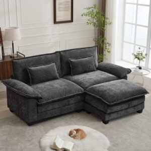 88.9″ Cloud Couch Sectional Couches for Living Room – Modular Chenille Sectional Sofa with Ottoman and Pillows – Modern Comfy Deep Seat Sleeper Sofa