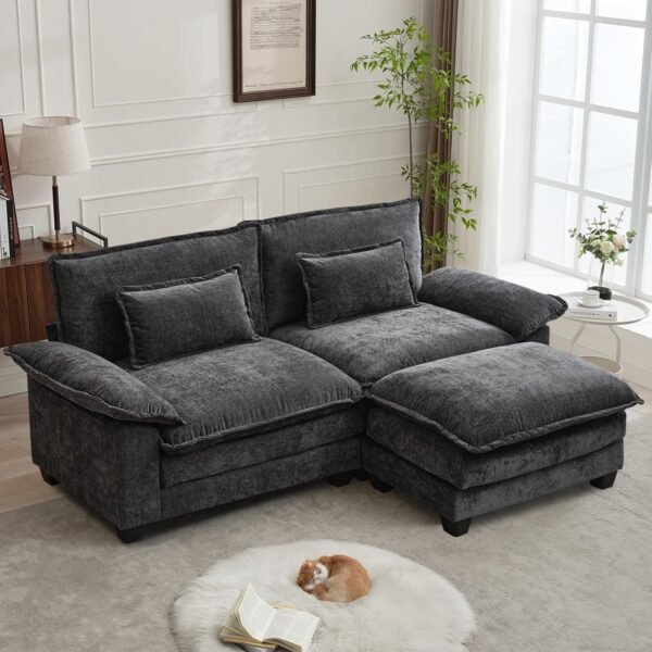 88.9" Cloud Couch Sectional Couches for Living Room - Modular Chenille Sectional Sofa with Ottoman and Pillows - Modern Comfy Deep Seat Sleeper Sofa