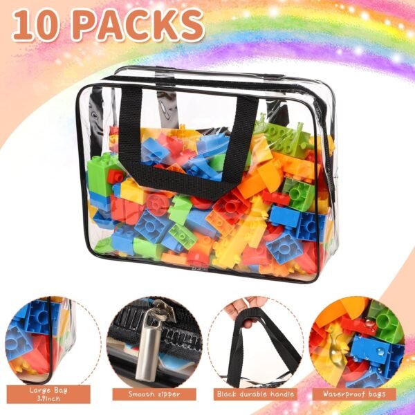 10 Packs Large Toy Storage Bags with Labels, Waterproof Clear PVC Storage Bags for Toys, Travel Organizer Bags with Zipper Closure for Puzzles, Building Blocks, Kids' Books - Image 3