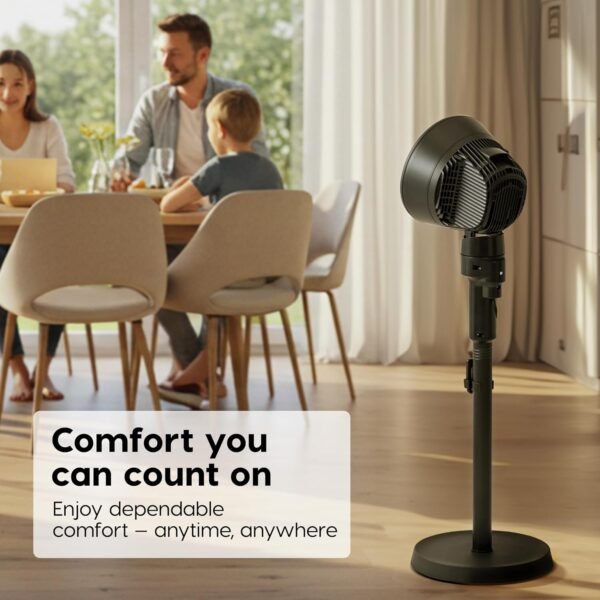 IRIS USA WOOZOO Air Circulator Pedestal Fan with Remote, 5.5" 3-Wing Blade, 3D Oscillation, Adjustable Height & Tilt, Quiet Motor, LED Display, Living Room, Office, Dorm, Bedroom Fan, Black - Image 8