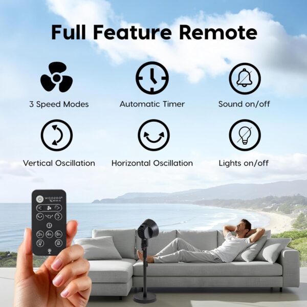 IRIS USA WOOZOO Air Circulator Pedestal Fan with Remote, 5.5" 3-Wing Blade, 3D Oscillation, Adjustable Height & Tilt, Quiet Motor, LED Display, Living Room, Office, Dorm, Bedroom Fan, Black - Image 5