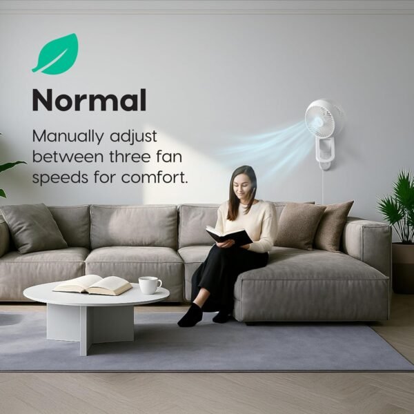 IRIS USA WOOZOO Air Circulator Wall Mount Fan with Remote, 360° Oscillation, 3 Speeds, 414 sqft Coverage, Quiet 30dB Motor, Adjustable Tilt, for Bedroom, Living Room, Office, Dorm, White - Image 8