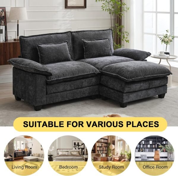 88.9" Cloud Couch Sectional Couches for Living Room - Modular Chenille Sectional Sofa with Ottoman and Pillows - Modern Comfy Deep Seat Sleeper Sofa - Image 7