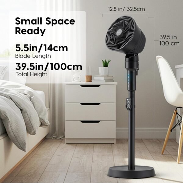 IRIS USA WOOZOO Air Circulator Pedestal Fan with Remote, 5.5" 3-Wing Blade, 3D Oscillation, Adjustable Height & Tilt, Quiet Motor, LED Display, Living Room, Office, Dorm, Bedroom Fan, Black - Image 2