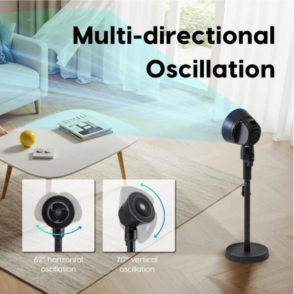 IRIS USA WOOZOO Air Circulator Pedestal Fan with Remote, 5.5" 3-Wing Blade, 3D Oscillation, Adjustable Height & Tilt, Quiet Motor, LED Display, Living Room, Office, Dorm, Bedroom Fan, Black - Image 6