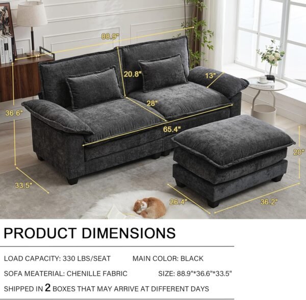 88.9" Cloud Couch Sectional Couches for Living Room - Modular Chenille Sectional Sofa with Ottoman and Pillows - Modern Comfy Deep Seat Sleeper Sofa - Image 2