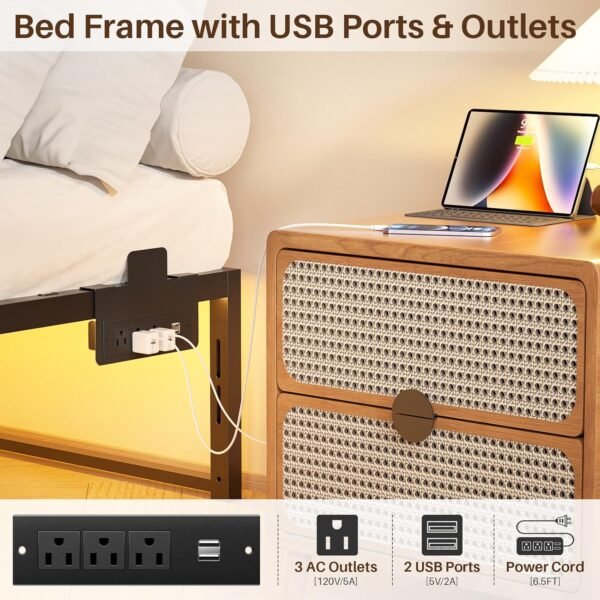 Homieasy Full Size Bed Frame with Charging Station and LED Lights, Metal Platform Bed Frame with Non-Slip Mattress Gaskets, No Box Spring Needed, Easy Assembly - Image 6