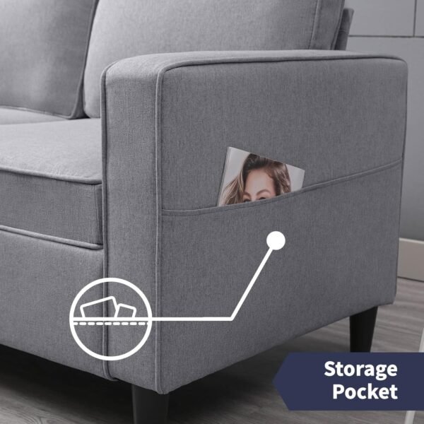 Modern Armchair Single Sofa,Upholstered Sofa Chairs,Linen Comfy Arm Chair with 4 Storage Pockets,Living Room Chair Bedroom Chair for Small Space,Light Grey - Image 5