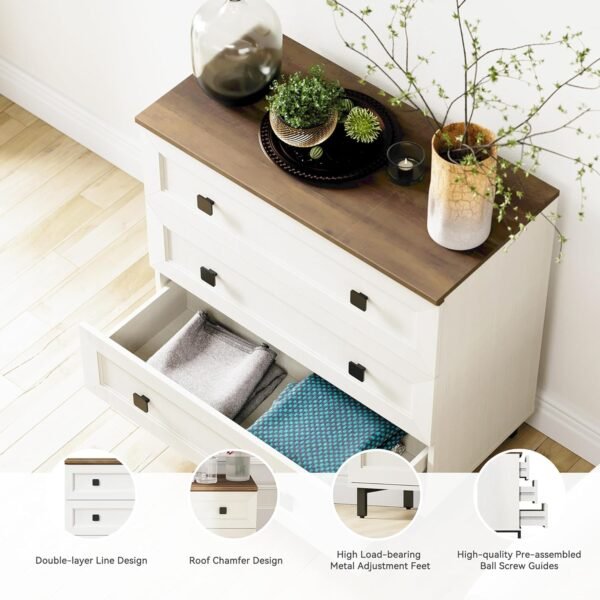 White Chest of Drawer Dresser, Modern White Accent Cabinet, Free Standing Cabinet, Wooden Buffet Sideboards for Bedroom, Kitchen,Home Office - Image 3