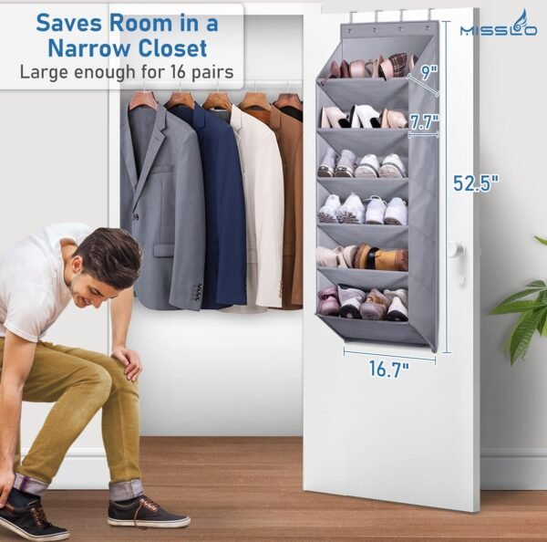 MISSLO Over The Door Shoe Organizer with Deep Pockets and 28 Large Pockets Hanging Shoe Organizer Over The Door Rack for Closet - Image 8