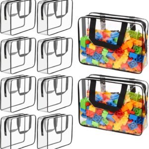 10 Packs Large Toy Storage Bags with Labels, Waterproof Clear PVC Storage Bags for Toys, Travel Organizer Bags with Zipper Closure for Puzzles, Building Blocks, Kids’ Books