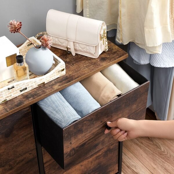 SONGMICS Dresser for Bedroom, Chest of Drawers, 6 Drawer Dresser, Closet Fabric Dresser with Metal Frame, Wooden Top and Front, Brown and Black ULGS23H - Image 7
