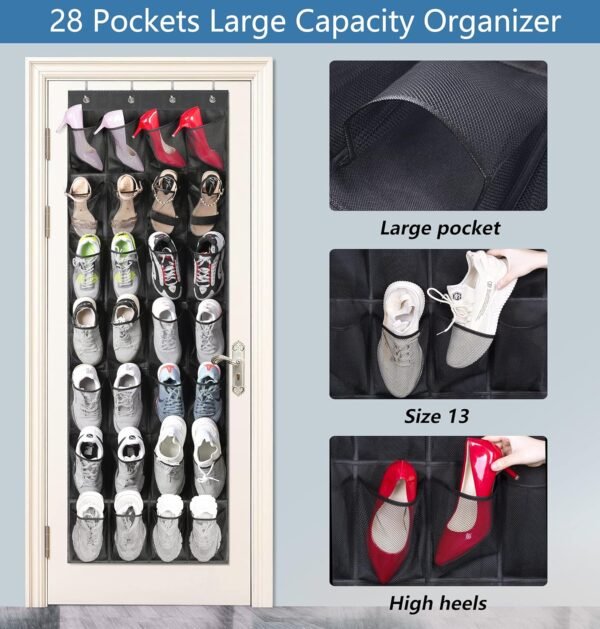 MISSLO Over The Door Shoe Organizer with Deep Pockets and 28 Large Pockets Hanging Shoe Organizer Over The Door Rack for Closet