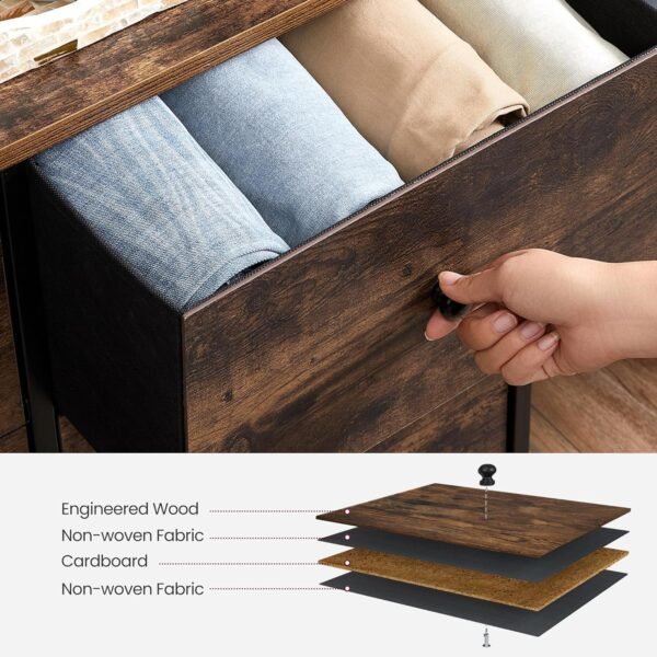 SONGMICS Dresser for Bedroom, Chest of Drawers, 6 Drawer Dresser, Closet Fabric Dresser with Metal Frame, Wooden Top and Front, Brown and Black ULGS23H - Image 8