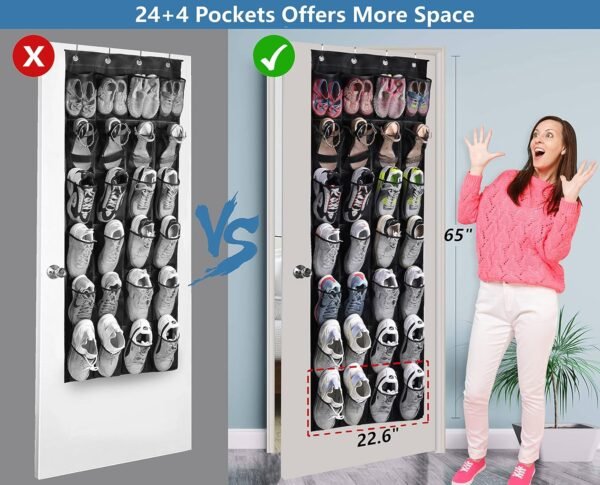MISSLO Over The Door Shoe Organizer with Deep Pockets and 28 Large Pockets Hanging Shoe Organizer Over The Door Rack for Closet - Image 2