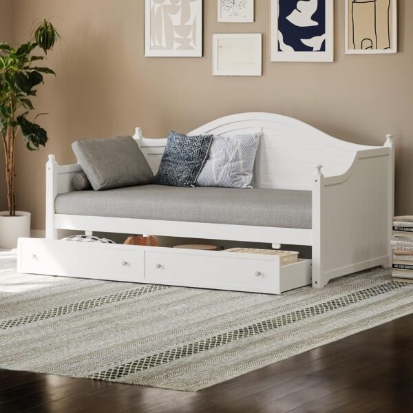 College Twin Size Daybed with Storage: LifeSky Modern Sofa Bed for Small Spaces - Scandinavian Dorm Furniture White