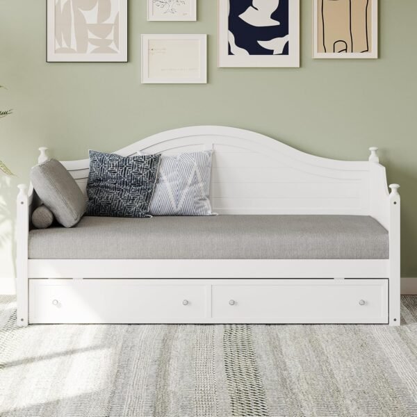 College Twin Size Daybed with Storage: LifeSky Modern Sofa Bed for Small Spaces - Scandinavian Dorm Furniture White - Image 3