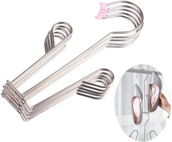 5 Pack Stainless Steel Shoes Hanger Drying Rack for Dehumidifying Hanging Leather Shoes,Double Hook Design Drying Shelf Storage Organizer,Closet Organizer Storage