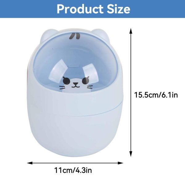 Cute Desktop Trash Can, Mini Countertop Trash Can Cartoon Cat Small Garbage Can Waste Paper Bin with Swing Lid for Bathroom, Kitchen, Bedroom, Powder Room, Craft Room, Office, College, RV (Blue) - Image 3