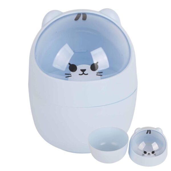 Cute Desktop Trash Can, Mini Countertop Trash Can Cartoon Cat Small Garbage Can Waste Paper Bin with Swing Lid for Bathroom, Kitchen, Bedroom, Powder Room, Craft Room, Office, College, RV (Blue) - Image 9