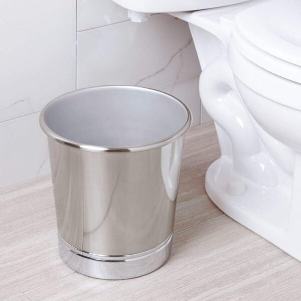 iDesign York Metal Wastebasket, Trash Can for Bathroom, Kitchen, Office, Bedroom, 9.5" x 9.5" x 10.25" - Brushed Nickel and Chrome - Image 3