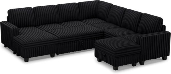Belffin Oversized Sofa Bed Modular Sectional Sleeper Sofa with Pull Out Bed L Shaped Couch with Storage Chaise Black Couch - Image 9