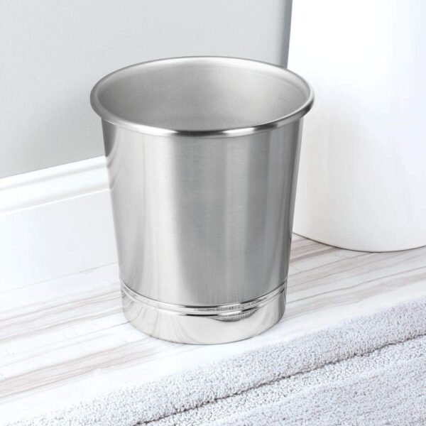 iDesign York Metal Wastebasket, Trash Can for Bathroom, Kitchen, Office, Bedroom, 9.5" x 9.5" x 10.25" - Brushed Nickel and Chrome - Image 2
