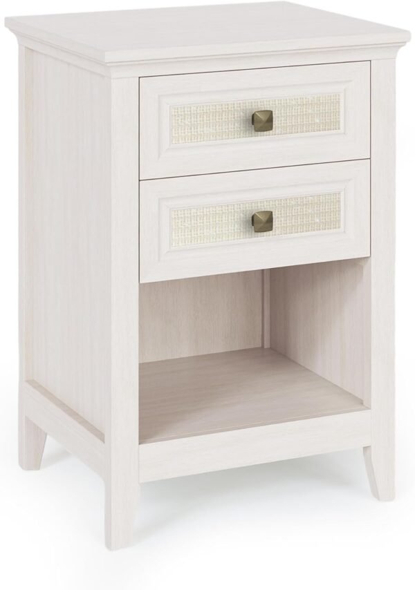 RoyalCraft White Rattan Nightstand with Drawer Set of 2, Boho 27" Tall Bedside Table with Storage for Small Space, Wood Accent End Table Bedroom Furniture, Couch, Grayish White - Image 9