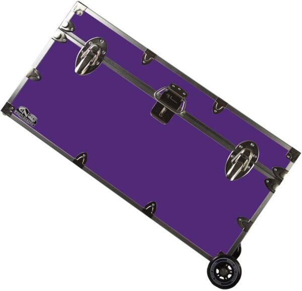 C&N Footlockers - Large Undergrad Storage Trunk w/Wheels - Made in the USA - Only STEEL Footlocker on Amazon - Durable Chest with Lid Stay - 32 x 18 x 16.5 Inches (Purple)