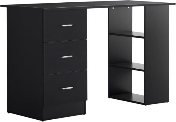 HOMCOM 47" Modern Home Office Computer Desk Bookcase Combo Writing Table Workstation with 3 Drawer and Storage Shelf - Black
