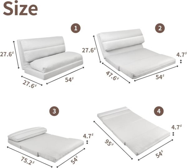Breathable Cooling Bean Bag Sofa Bed, Fold Full Floor Mattress for Hot Sleepers with Washable Cover, Light Grey, 54x95 Inch - Image 2