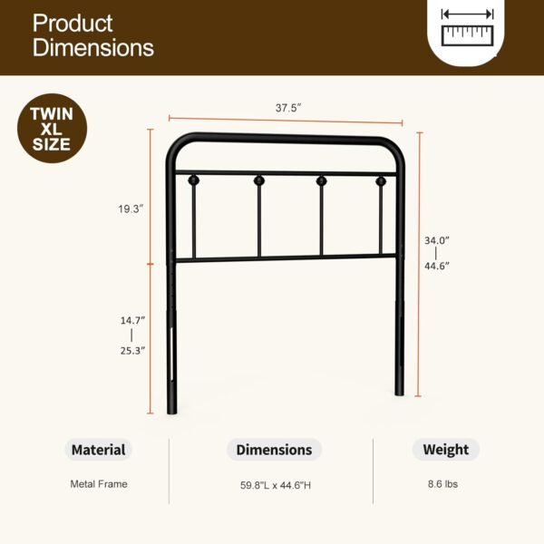 IKIFLY Metal Twin Size Headboard, Adjustable Height, Farmhouse Victorian Style, Easy Assembly, Twin/Twin XL Headboard Only for Bedroom, Black - Image 6