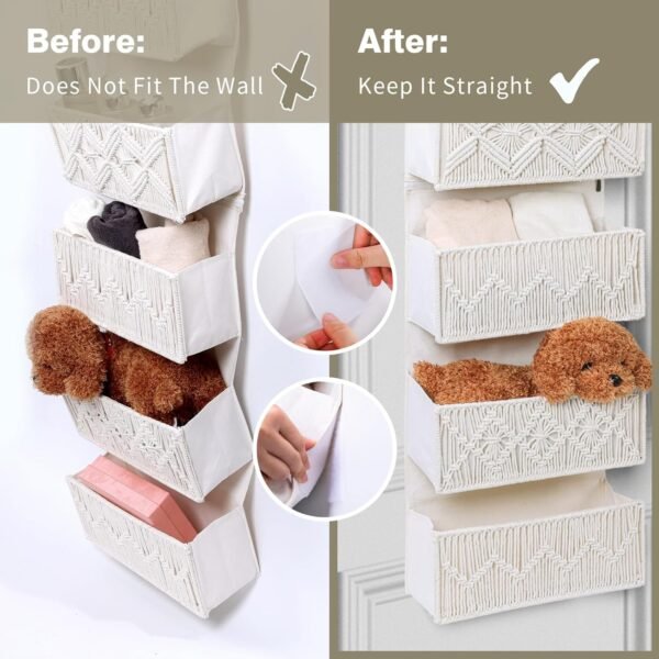 ANTIS'S HOME Over the Door Organizer Macrame Boho Nursery Storage with 5 Large Woven Pockets, Hanging Closet Basket for Bathroom or Nursery, Behind the Door Storage Organizer - Image 3
