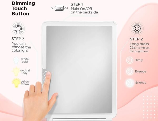 Makeup Mirror, Vanity Mirror, LED Vanity Mirror, 3 Color Light Portable Mirror, Travel Vanity Mirror, Vanity Makeup Mirror, Travel Rechargeable Mirror - Image 2