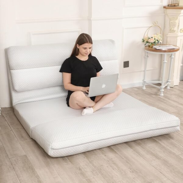Breathable Cooling Bean Bag Sofa Bed, Fold Full Floor Mattress for Hot Sleepers with Washable Cover, Light Grey, 54x95 Inch - Image 3