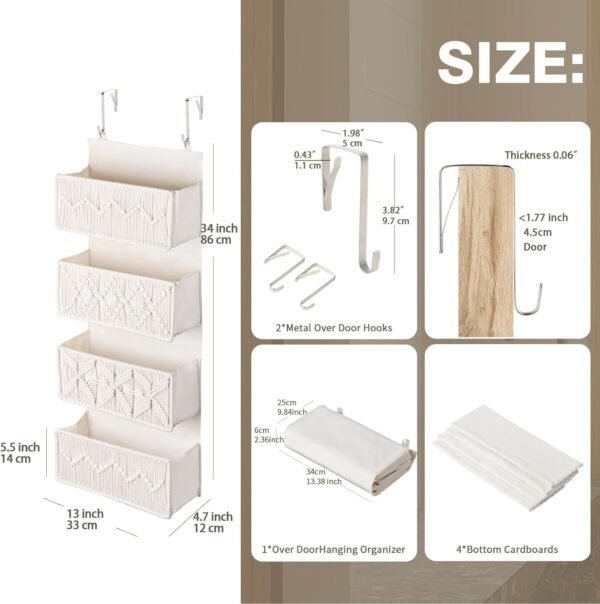Nursery Over The Door Organizer Boho Decor Nursery Storage with 4 Large Woven Pockets, Macrame Nursery Organizers and Toys Storage, Behind Door for Bathroom, Bedroom - Image 4