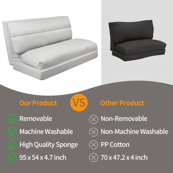 Breathable Cooling Bean Bag Sofa Bed, Fold Full Floor Mattress for Hot Sleepers with Washable Cover, Light Grey, 54x95 Inch - Image 6